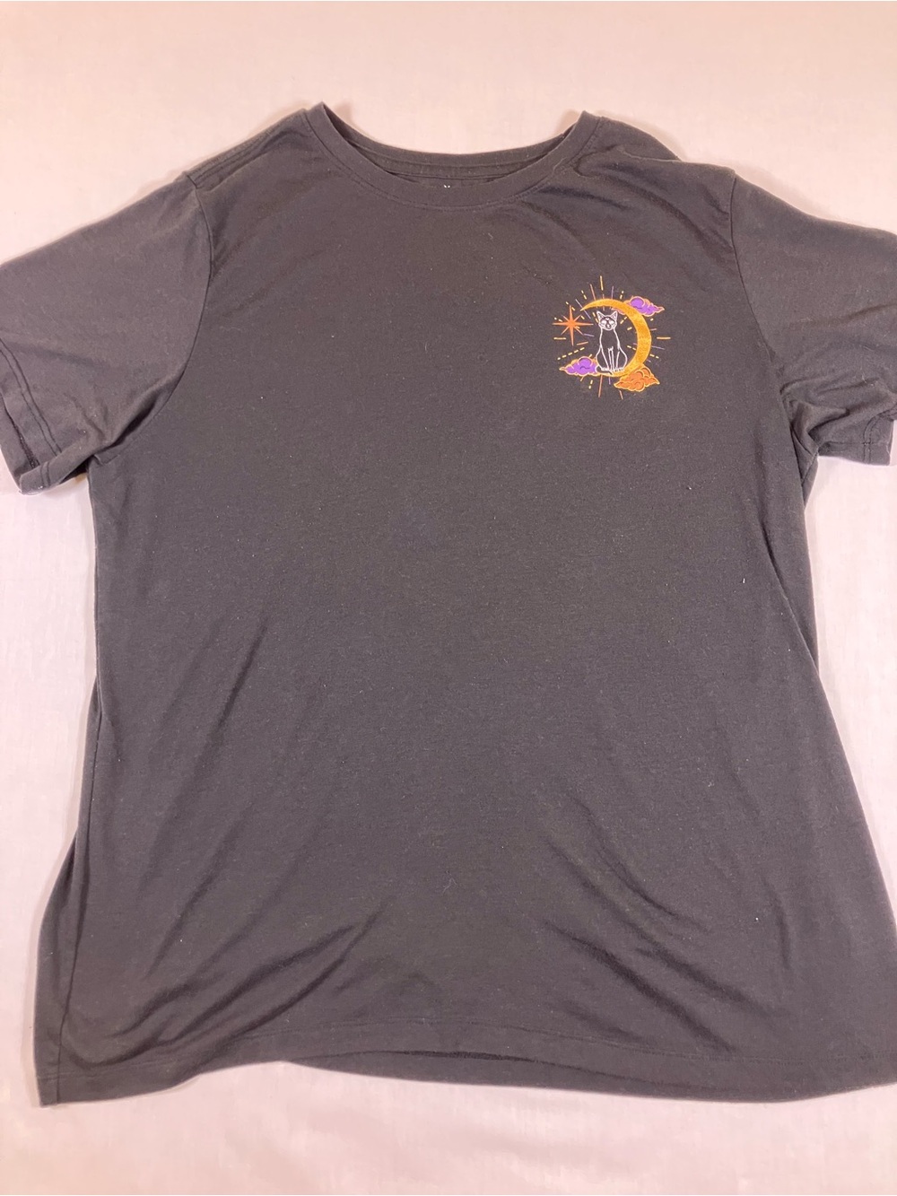 Black Graphic Moon & Cat Crewneck T‑Shirt - Men